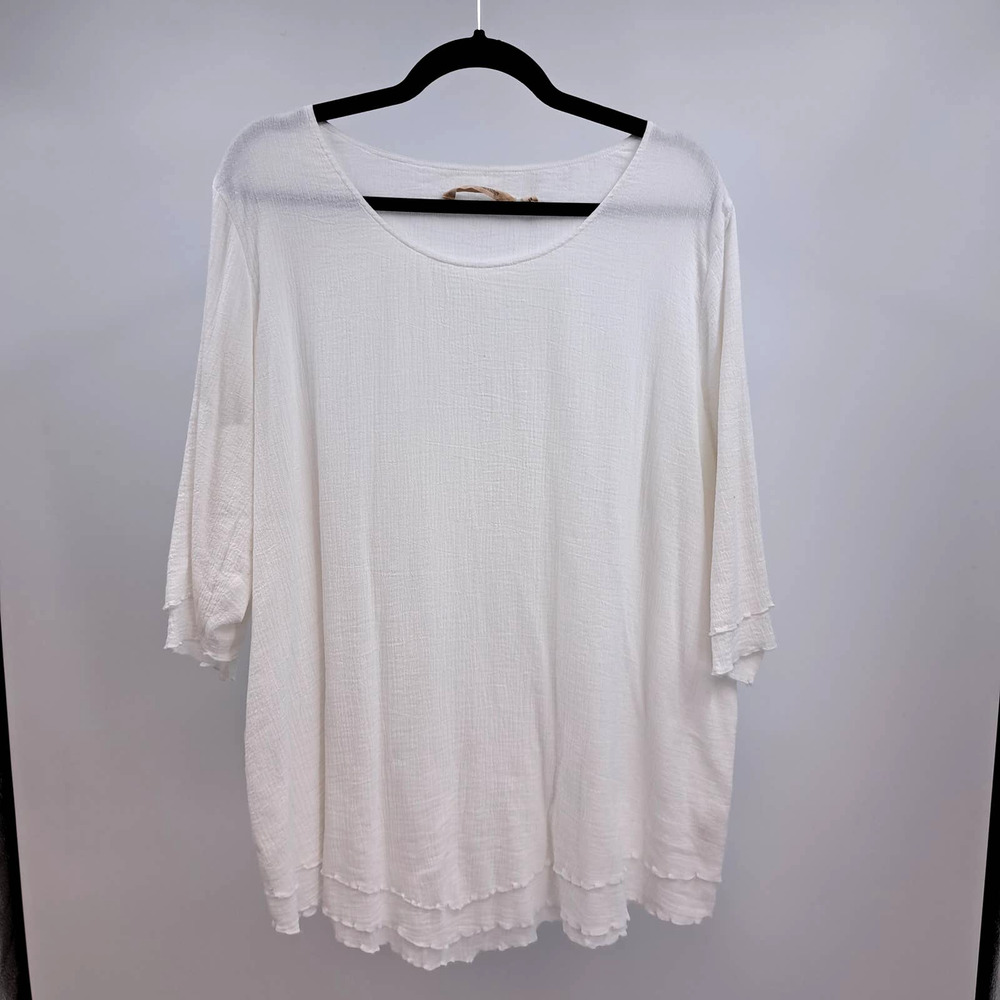 Soft Surroundings White Siesta Key Pocket 3/4 Sleeve tunic Blouse